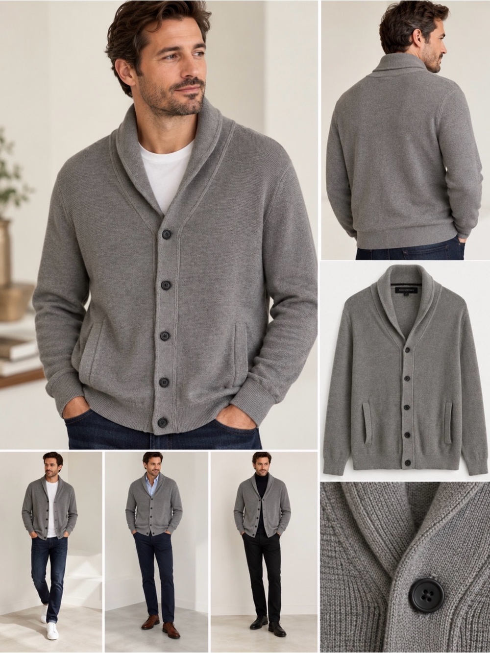 Banana Republic Men's Shawl Collar Cardigan - Gray L